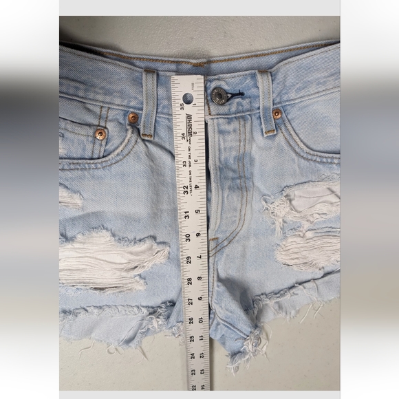 Levi's 501 Button Fly Cut Off Denim Shorts 26 Distressed Holes - Picture 9 of 14